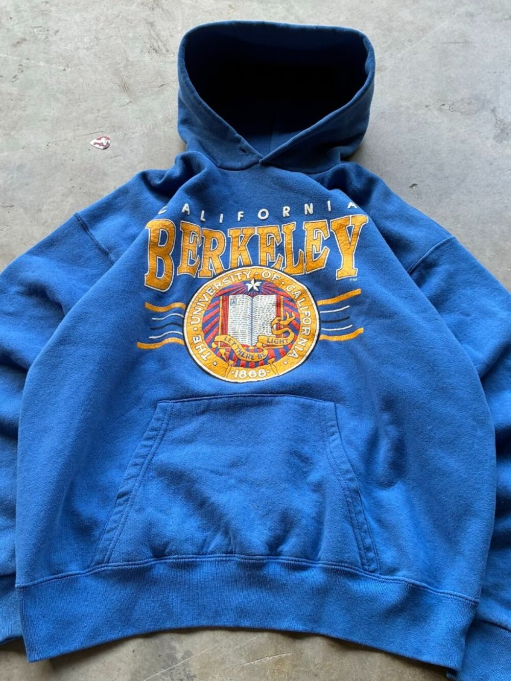 Vintage Sand-Knit California Berkeley University Seal Hoodie Blue XL